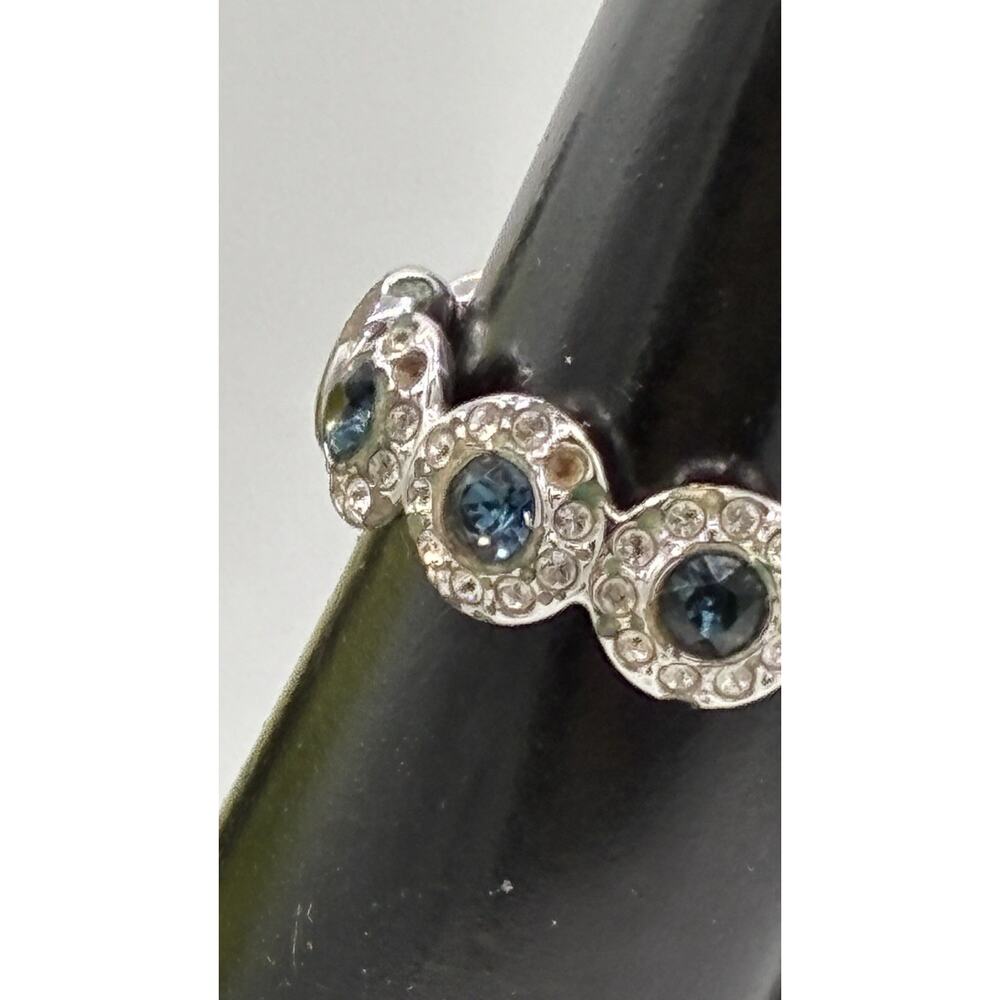 Swarovski Signed Blue Crystal Halo Eternity Band Ring Silver Tone Size 5